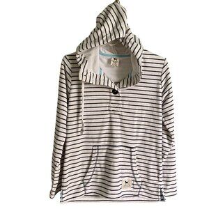 The Black Dog Brand Black White Striped Cotton Hoodie Sweatshirt Women's XS